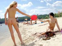 Teen nudists get naked and heat up a public beach