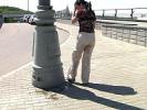 Public pee fail of a girl in beige pants