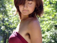 Brea - Natural Hippie stripping down to show her sexy fuzzy body with treasure trail,hairy nipples and full bush.
