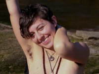 Sumac Outdoors - Cute, curvy, hippie girl with large breasts and hair all over gets naked outdoors.